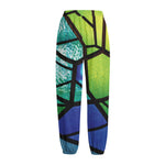 Blue And Green Stained Glass Print Fleece Lined Knit Pants