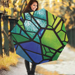 Blue And Green Stained Glass Print Foldable Umbrella