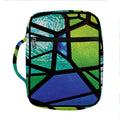 Blue And Green Stained Glass Print Front Pocket Bible Bag
