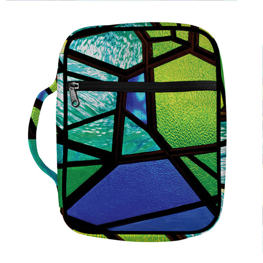 Blue And Green Stained Glass Print Front Pocket Bible Bag