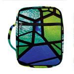 Blue And Green Stained Glass Print Front Pocket Bible Bag
