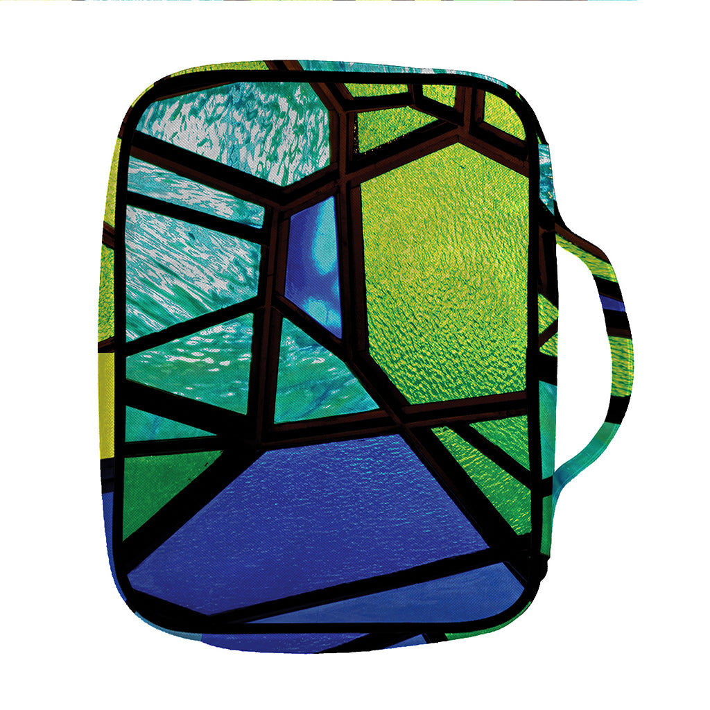 Blue And Green Stained Glass Print Front Pocket Bible Bag