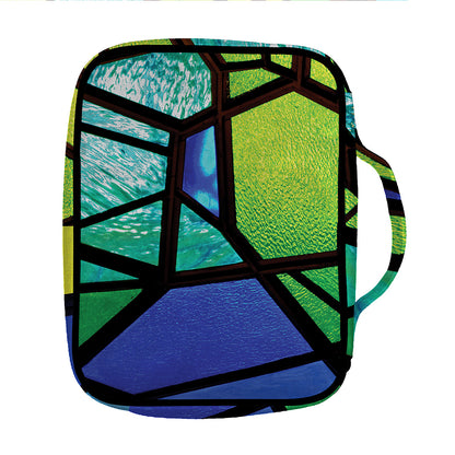Blue And Green Stained Glass Print Front Pocket Bible Bag