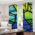 Blue And Green Stained Glass Print Grommet Curtains