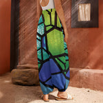 Blue And Green Stained Glass Print Harem Pants