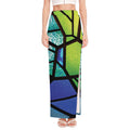 Blue And Green Stained Glass Print High Slit Maxi Skirt