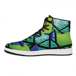 Blue And Green Stained Glass Print High Top Leather Sneakers