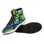 Blue And Green Stained Glass Print High Top Leather Sneakers