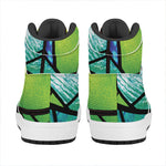 Blue And Green Stained Glass Print High Top Leather Sneakers