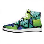 Blue And Green Stained Glass Print High Top Leather Sneakers