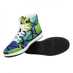 Blue And Green Stained Glass Print High Top Leather Sneakers