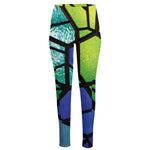 Blue And Green Stained Glass Print High-Waisted Pocket Leggings