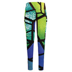 Blue And Green Stained Glass Print High-Waisted Pocket Leggings
