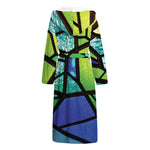 Blue And Green Stained Glass Print Hooded Bathrobe