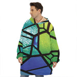 Blue And Green Stained Glass Print Hoodie Blanket