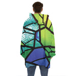 Blue And Green Stained Glass Print Hoodie Blanket