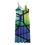 Blue And Green Stained Glass Print Jersey Midi Cami Dress