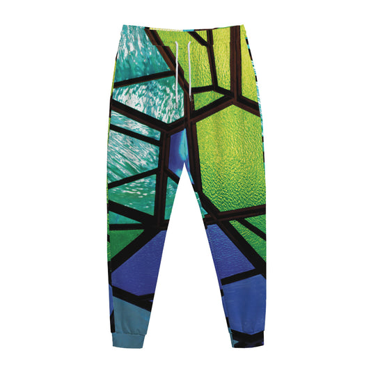 Blue And Green Stained Glass Print Jogger Pants