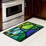 Blue And Green Stained Glass Print Kitchen Mat