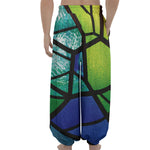 Blue And Green Stained Glass Print Lantern Pants