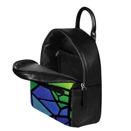 Blue And Green Stained Glass Print Leather Backpack