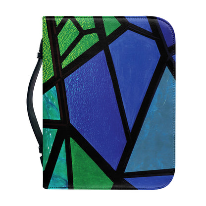 Blue And Green Stained Glass Print Leather Bible Cover