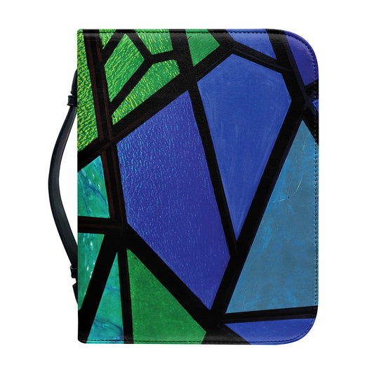 Blue And Green Stained Glass Print Leather Bible Cover