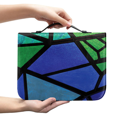 Blue And Green Stained Glass Print Leather Bible Cover