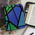 Blue And Green Stained Glass Print Leather Bible Cover
