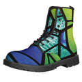 Blue And Green Stained Glass Print Lace-Up Boots