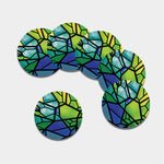 Blue And Green Stained Glass Print Leather Coaster Set