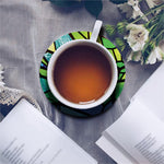 Blue And Green Stained Glass Print Leather Coaster Set