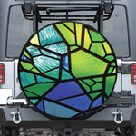Blue And Green Stained Glass Print Leather Spare Tire Cover