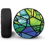 Blue And Green Stained Glass Print Leather Spare Tire Cover