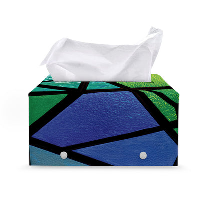 Blue And Green Stained Glass Print Leather Tissue Box Cover