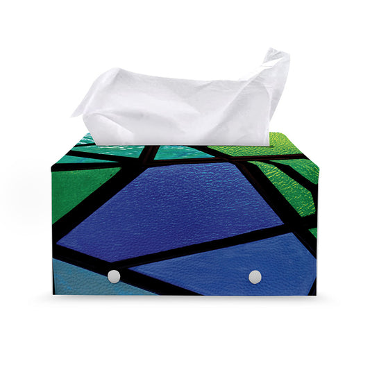 Blue And Green Stained Glass Print Leather Tissue Box Cover