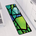 Blue And Green Stained Glass Print Long Kitchen Mat