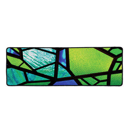 Blue And Green Stained Glass Print Long Kitchen Mat