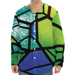 Blue And Green Stained Glass Print Long Sleeve Baseball Jersey