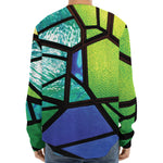 Blue And Green Stained Glass Print Long Sleeve Baseball Jersey