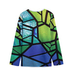 Blue And Green Stained Glass Print Long Sleeve Short Coat