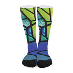 Blue And Green Stained Glass Print Long Socks