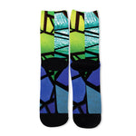 Blue And Green Stained Glass Print Long Socks