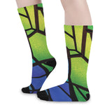 Blue And Green Stained Glass Print Long Socks