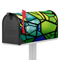 Blue And Green Stained Glass Print Mailbox Cover