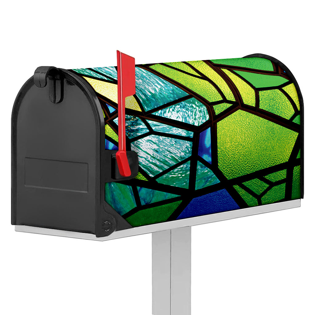 Blue And Green Stained Glass Print Mailbox Cover