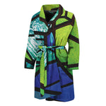 Blue And Green Stained Glass Print Men's Bathrobe