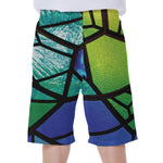 Blue And Green Stained Glass Print Men's Beach Shorts