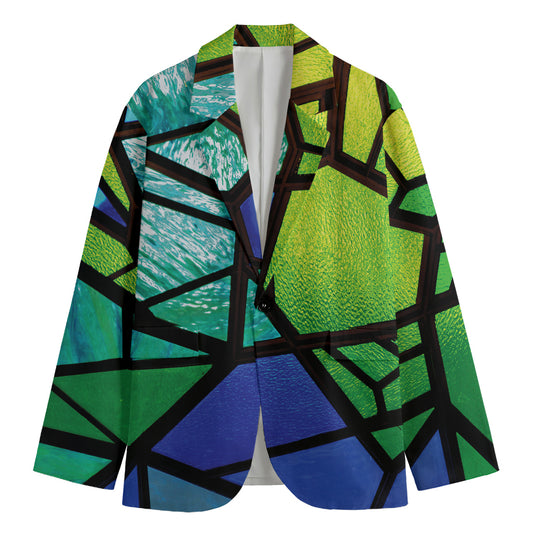 Blue And Green Stained Glass Print Men's Blazer