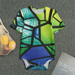 Blue And Green Stained Glass Print Men's Bodysuit